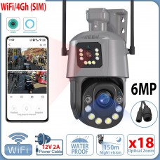 6MP X18 Zoom IP Camera WiFi Dual camera mic, LED, dinamic, sirena, alb