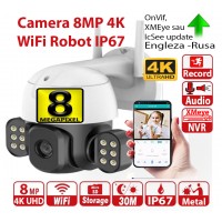 8MP WiFi IP Camera UNV 4K UHD +12 LED Automatic intelect AI Cruiser Robot mic, LED, dinamic, sirena, alb