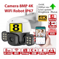 8MP WiFi IP Camera UNV 4K UHD +12 LED Automatic intelect AI Cruiser Robot mic, LED, dinamic, sirena, alb