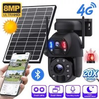 8MP IP Camera x20 Zoom 4G 2in1 Autonoma Solara UBOX mic, LED, dinamic, sirena, alb