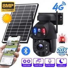 8MP IP Camera x20 Zoom 4G 2in1 Autonoma Solara UBOX mic, LED, dinamic, sirena, alb