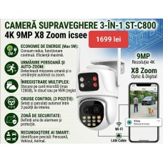 9MP IP Camera P9-QQ9 x8 Zoom WiFi 3in1 mic, LED, dinamic, sirena, alb