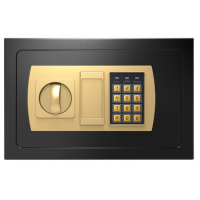 Seif de mobilă electronic 31x20x20 cm, negru cu panou auriu